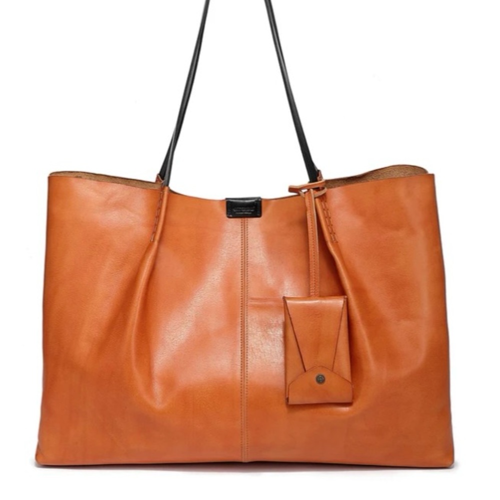 Elegant Orange Leather Tote Bag